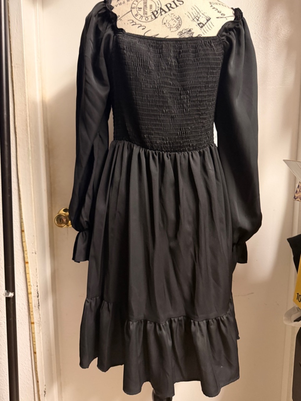 Women’s Square Neck Shirred Bodice Flounce Sleeve Ruffle Hem Mini Dress - Picture 5 of 6